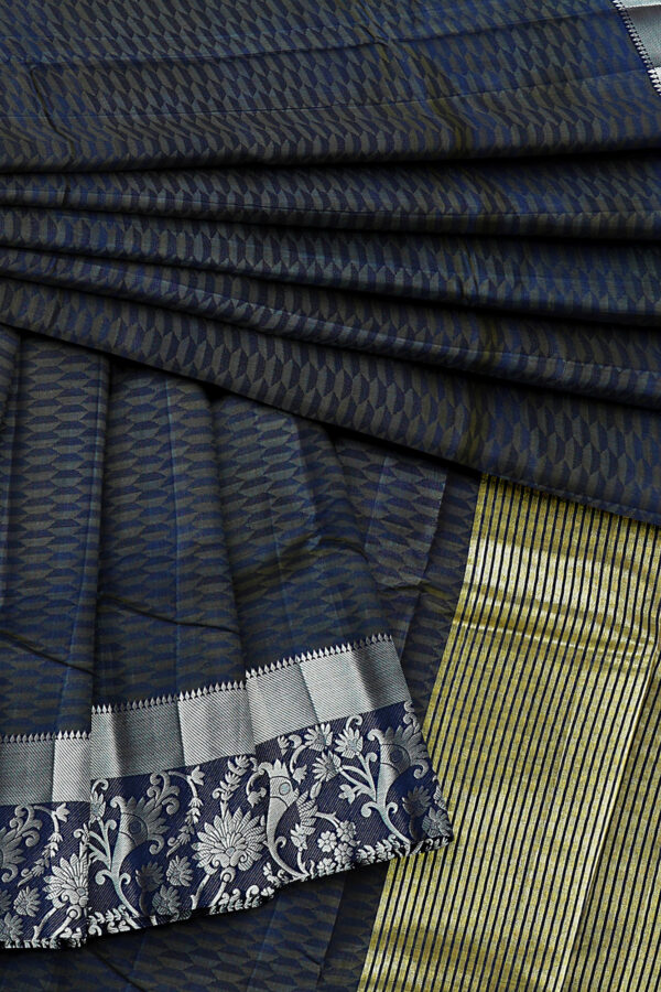 sri kumaran stores tussar silk dark grey saree with silver colour border 5