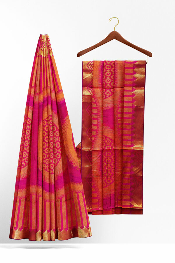 sri kumaran stores tussar silk golden pink saree with golden colour border 2