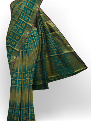 sri kumaran stores tussar silk green saree with golden colour border 1