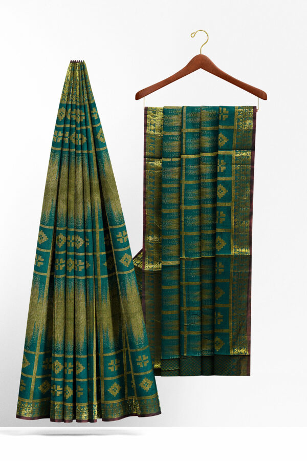 sri kumaran stores tussar silk green saree with golden colour border 2