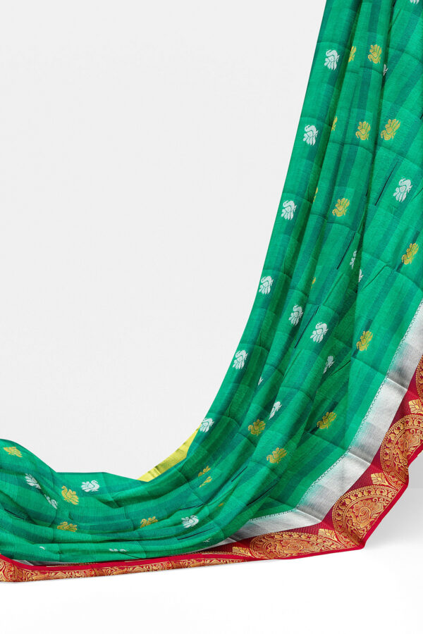 sri kumaran stores tussar silk green saree with golden red border 3