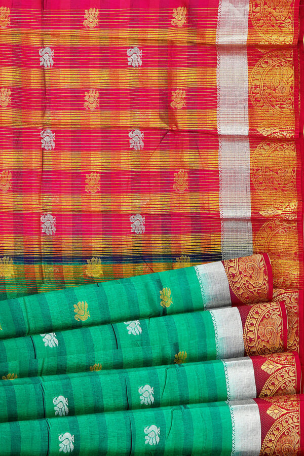 sri kumaran stores tussar silk green saree with golden red border 4