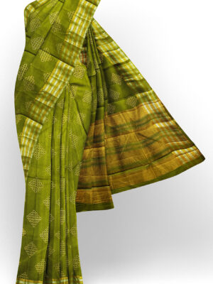 sri kumaran stores tussar silk green saree with golden silver border 1