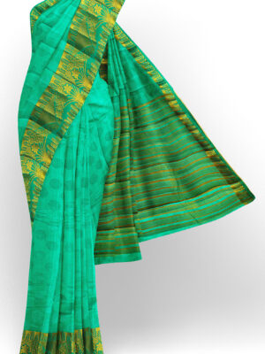 sri kumaran stores tussar silk mint green saree with golden border 1