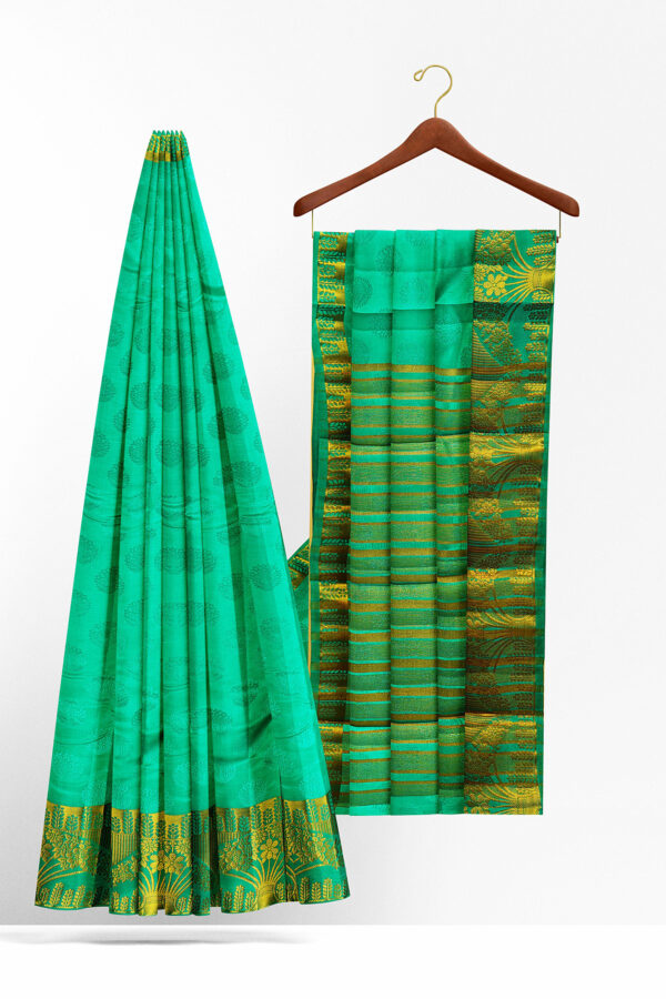 sri kumaran stores tussar silk mint green saree with golden border 2