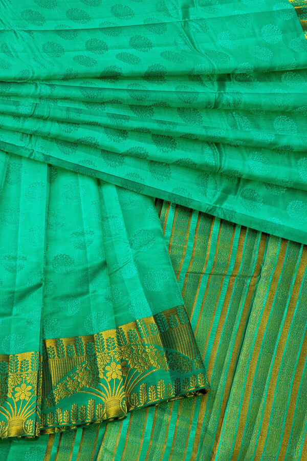 sri kumaran stores tussar silk mint green saree with golden border 5