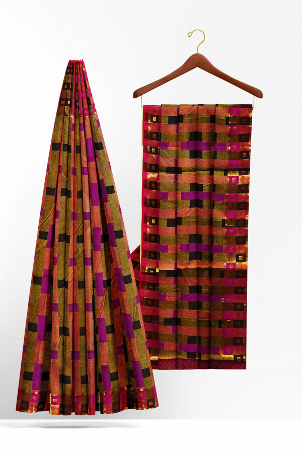 sri kumaran stores tussar silk multi colour saree with golden colour border 2