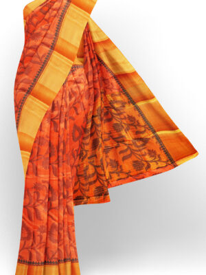 sri kumaran stores tussar silk orange saree with golden colour border 1