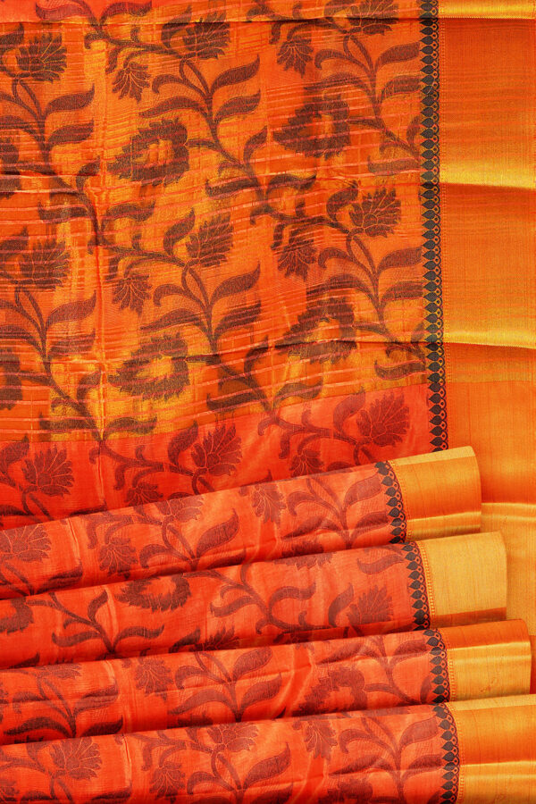 sri kumaran stores tussar silk orange saree with golden colour border 4