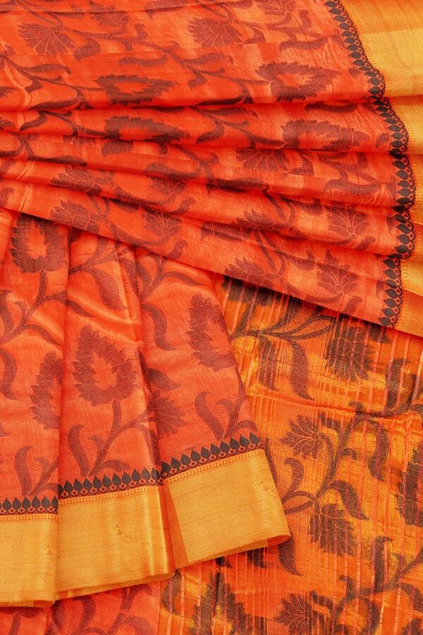 sri kumaran stores tussar silk orange saree with golden colour border 5