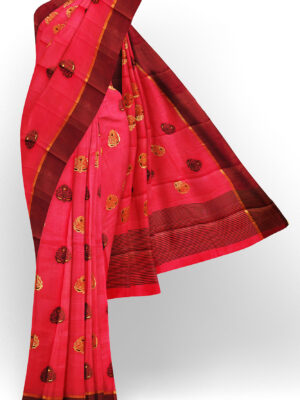 sri kumaran stores tussar silk pink saree with brown border 1