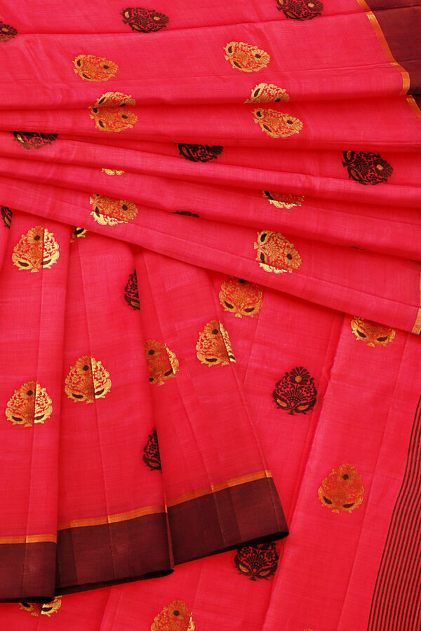 sri kumaran stores tussar silk pink saree with brown border 5