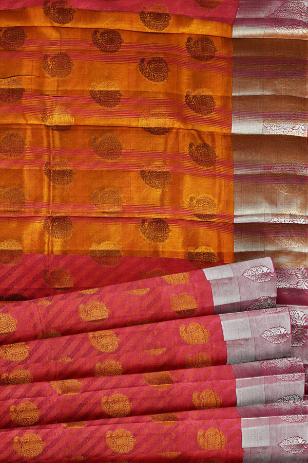 sri kumaran stores tussar silk pink saree with silver border 4