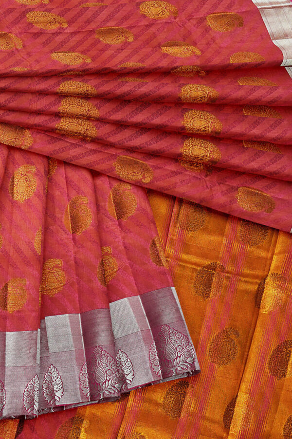 sri kumaran stores tussar silk pink saree with silver border 5