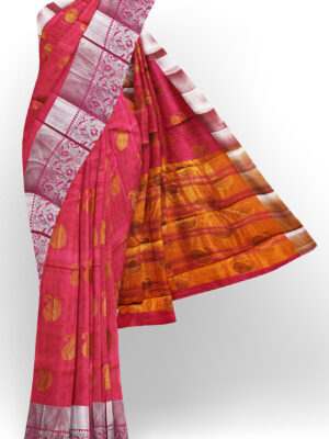sri kumaran stores tussar silk pink saree with silver colour border 1