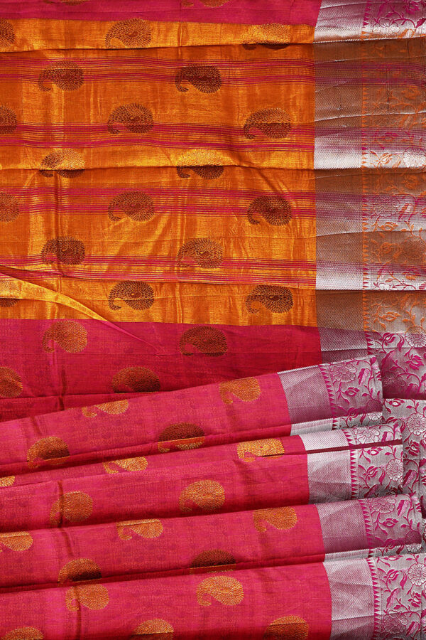 sri kumaran stores tussar silk pink saree with silver colour border 4