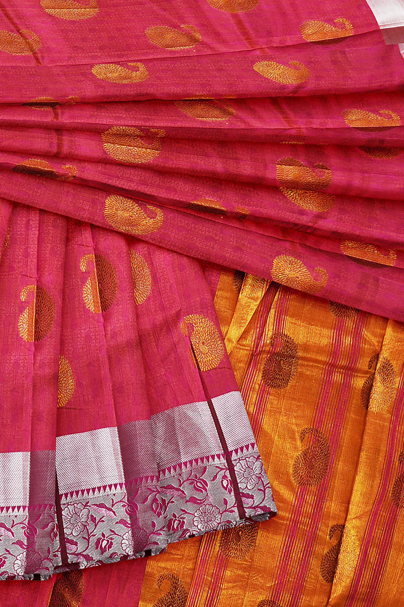 sri kumaran stores tussar silk pink saree with silver colour border 5