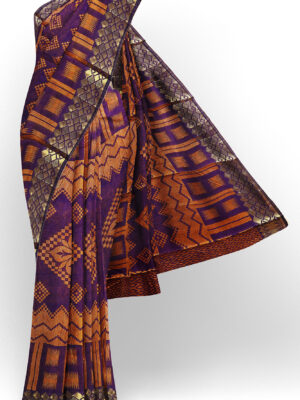 sri kumaran stores tussar silk purple saree with golden colour border 1