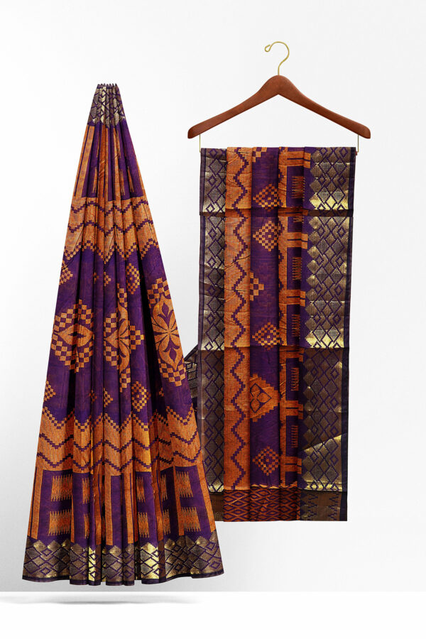 sri kumaran stores tussar silk purple saree with golden colour border 2