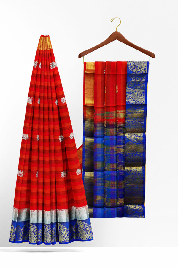 sri kumaran stores tussar silk red saree with golden blue border 2