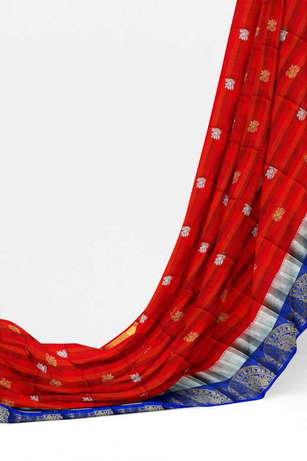 sri kumaran stores tussar silk red saree with golden blue border 3