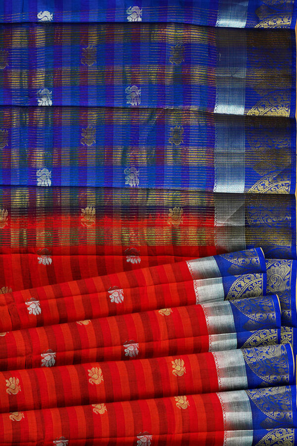 sri kumaran stores tussar silk red saree with golden blue border 4