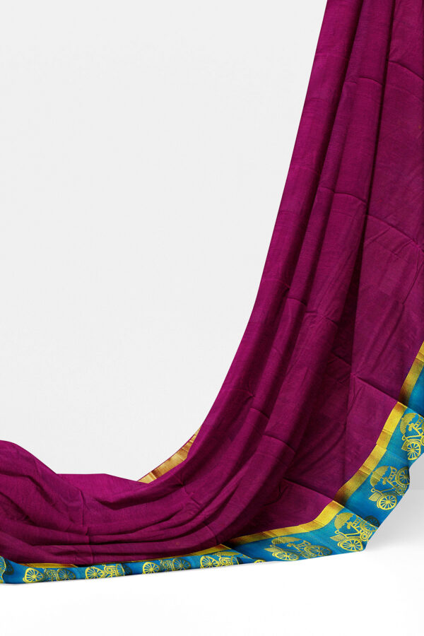 sri kumaran stores tussar silk violet saree with golden blue border 3
