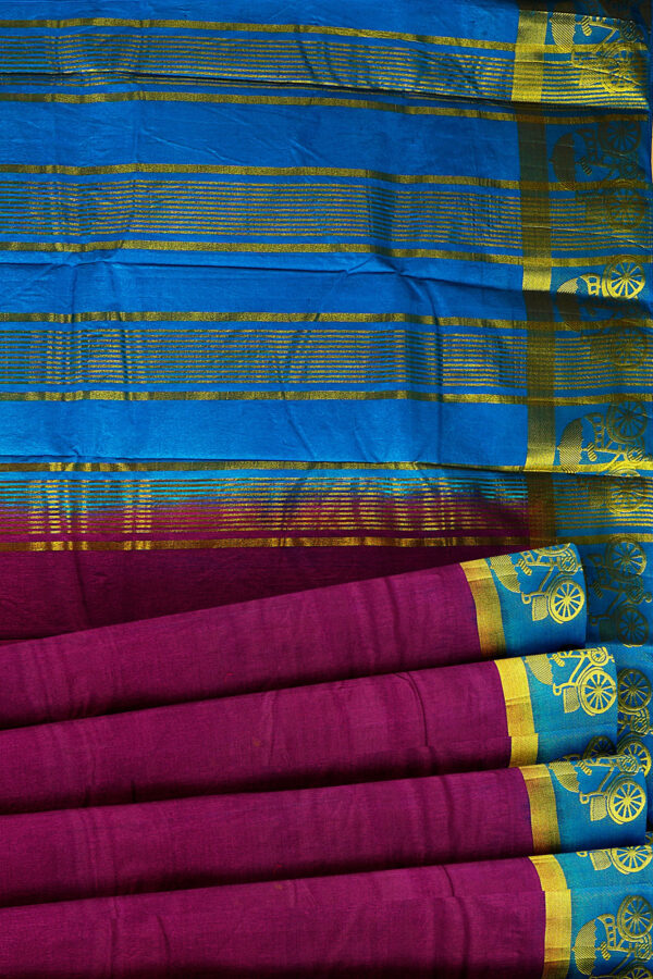 sri kumaran stores tussar silk violet saree with golden blue border 4