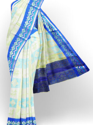 sri kumaran stores tussar silk white saree with blue border 1