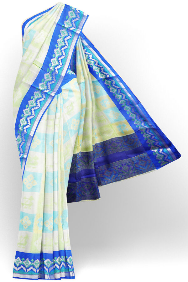 sri kumaran stores tussar silk white saree with blue border 1