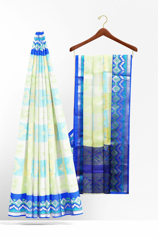 sri kumaran stores tussar silk white saree with blue border 2