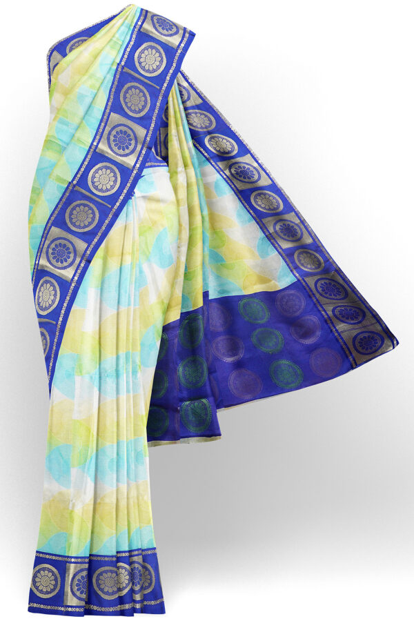 sri kumaran stores tussar silk white saree with blue border 1 1
