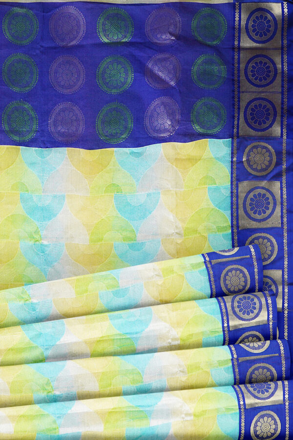 sri kumaran stores tussar silk white saree with blue border 1 4