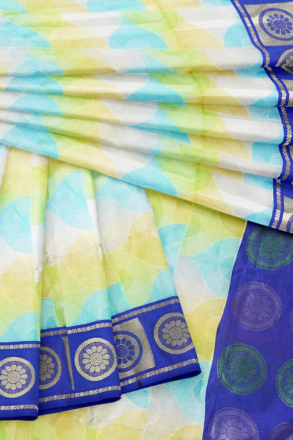 sri kumaran stores tussar silk white saree with blue border 1 5
