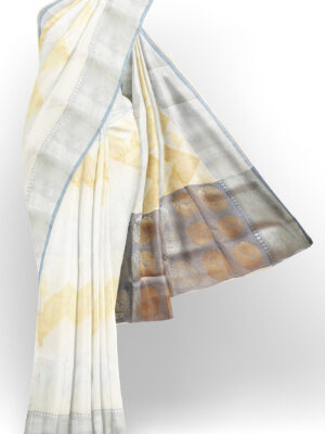 sri kumaran stores tussar silk white saree with grey border 1