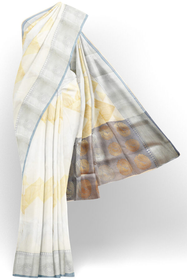 sri kumaran stores tussar silk white saree with grey border 1