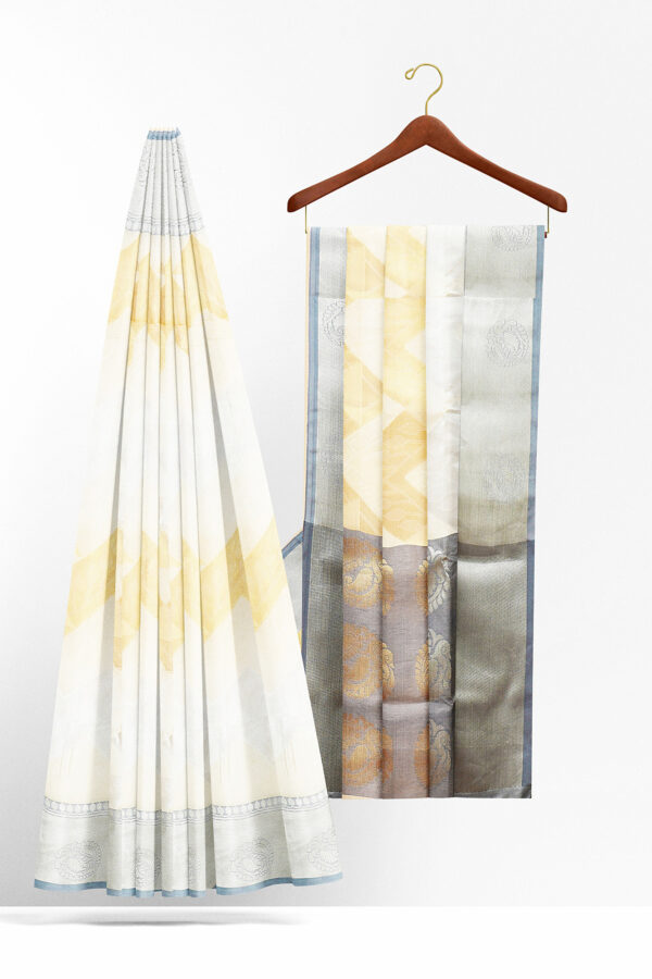 sri kumaran stores tussar silk white saree with grey border 2