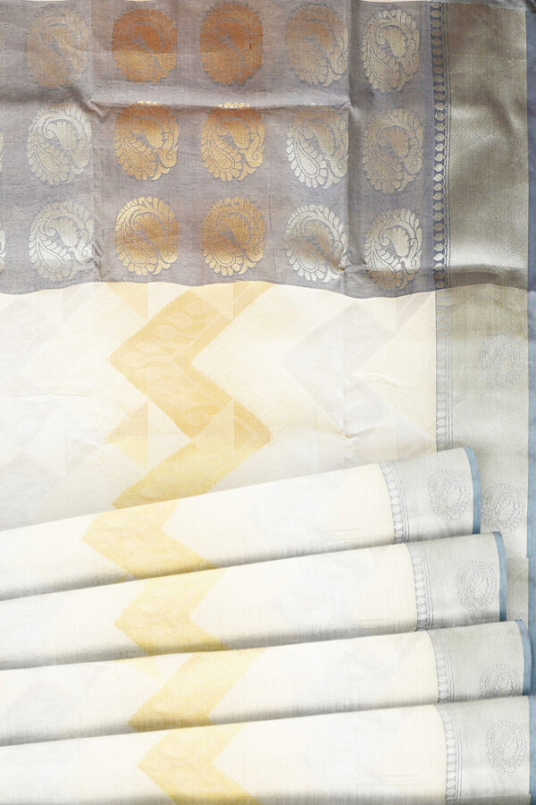 sri kumaran stores tussar silk white saree with grey border 4