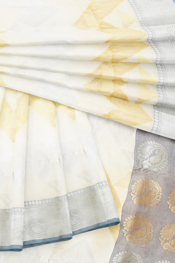 sri kumaran stores tussar silk white saree with grey border 5