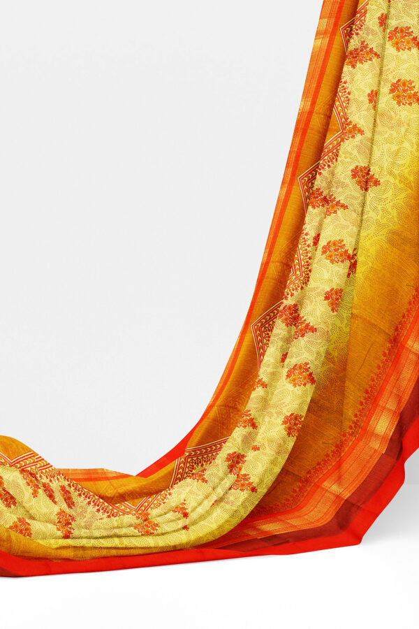 sri kumaran stores tussar silk yellow saree with golden red border 3