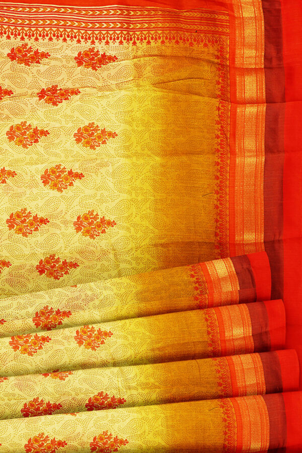 sri kumaran stores tussar silk yellow saree with golden red border 4