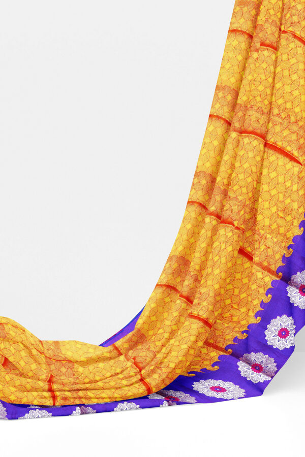 sri kumaran stores tussar silk yellow saree with purple border 3