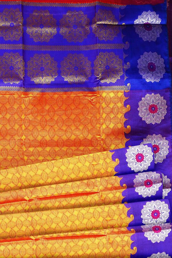 sri kumaran stores tussar silk yellow saree with purple border 4
