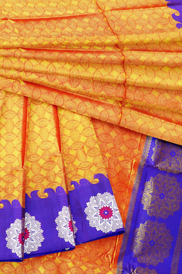 sri kumaran stores tussar silk yellow saree with purple border 5