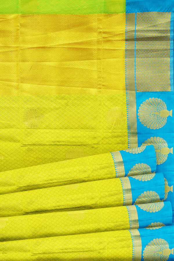 sri kumaran stores tussar silk yellow saree with sky blue border 4