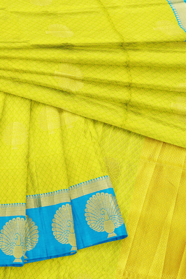 sri kumaran stores tussar silk yellow saree with sky blue border 5