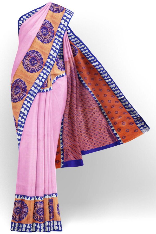 sri kumaran stores kanchipuram silk saree baby pink saree with copper blue border 2