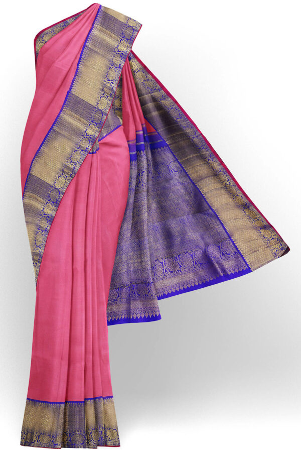 sri kumaran stores kanchipuram silk saree baby pink saree with golden blue border 2