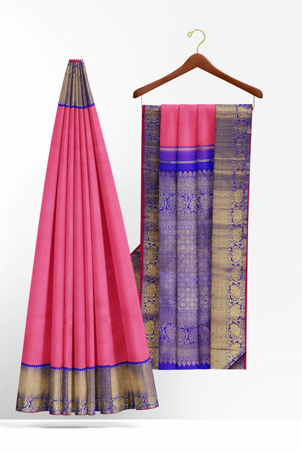 sri kumaran stores kanchipuram silk saree baby pink saree with golden blue border 3