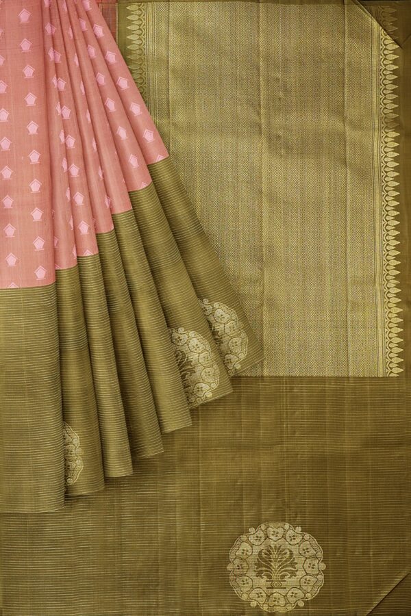sri kumaran stores kanchipuram silk saree biscuit brown saree with green border 1